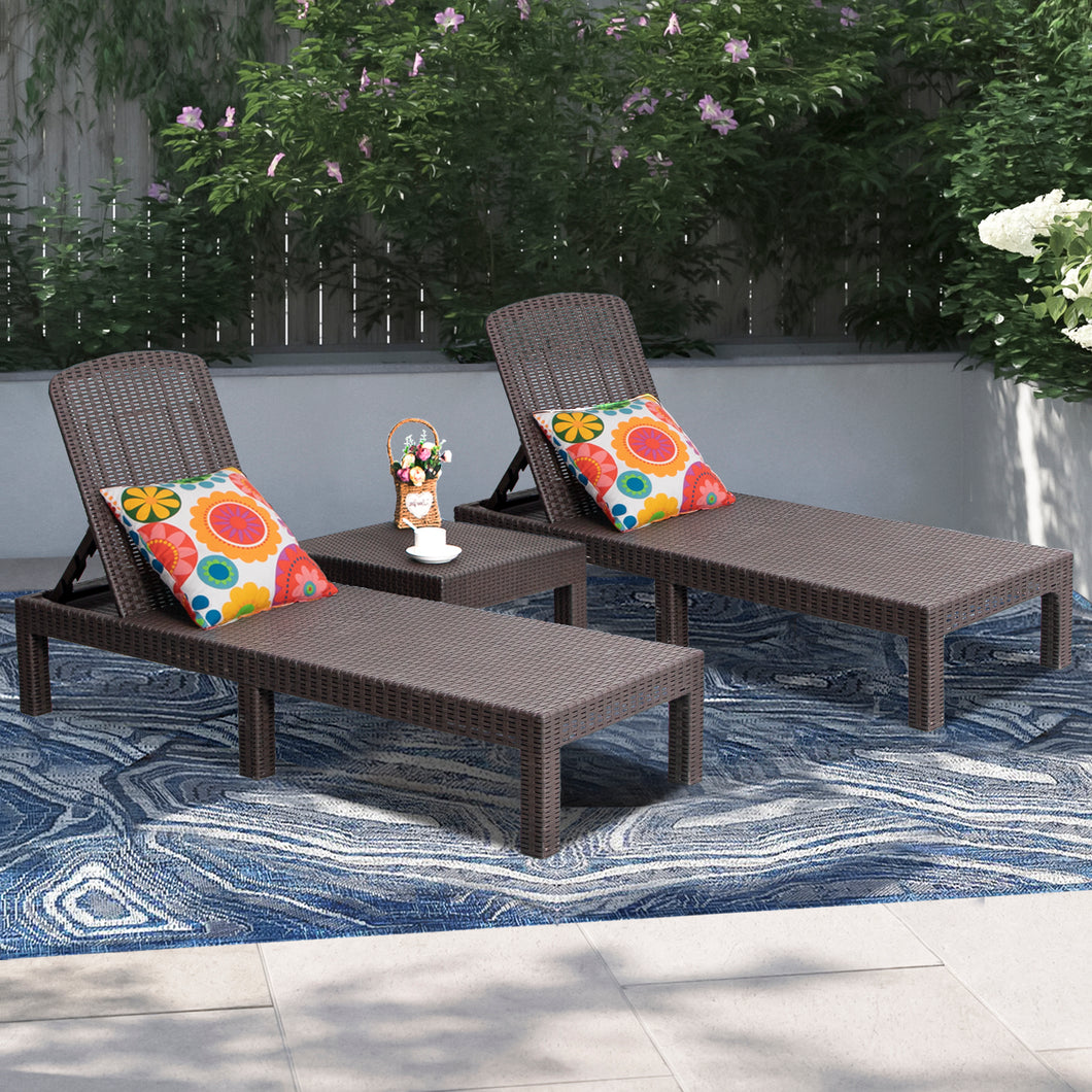 DIMAR GARDEN 2PCS Patio Resin Plastic Recliner Outdoor Chaise Lounge Chair Set with Coffee Table