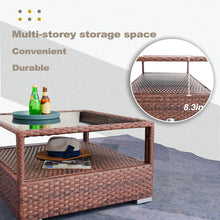 Load image into Gallery viewer, DIMAR GARDEN Outdoor Wicker Coffee Table with Glass top and Storage, Mixed Brown
